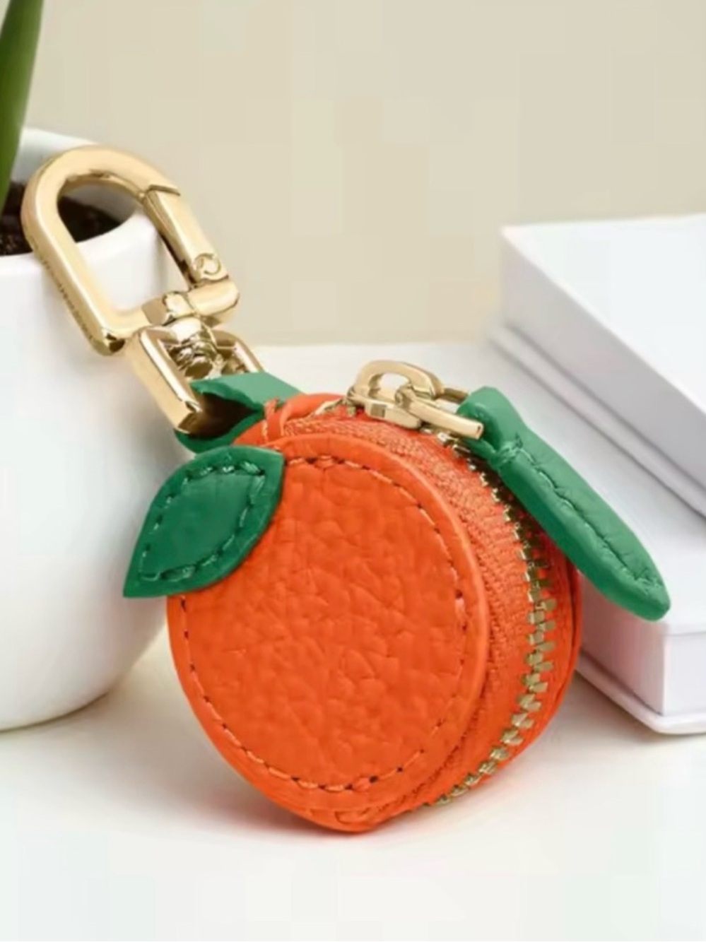 Orange AirTag Keychain Holder Accessory Leather Bag Charm